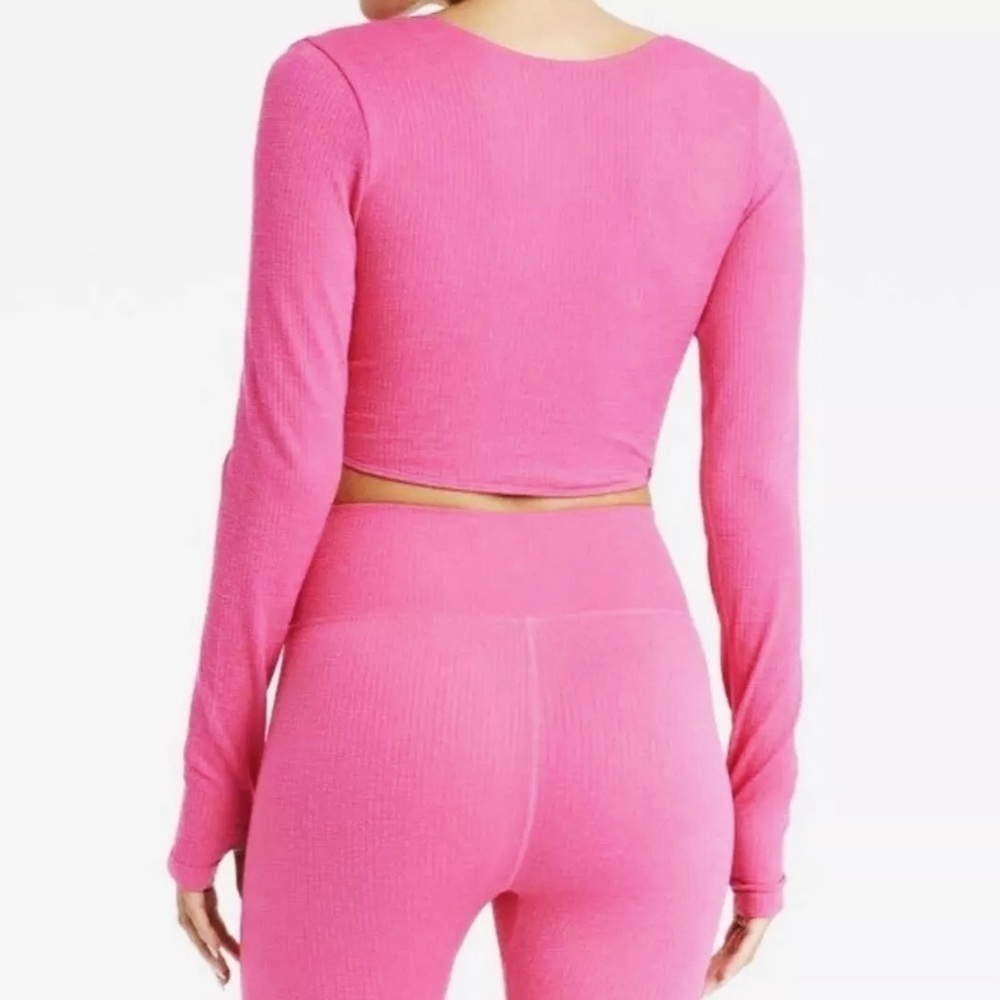 JoyLab Pink Long Sleeve Tie Front Crop Top activewear - Picture 4 of 4